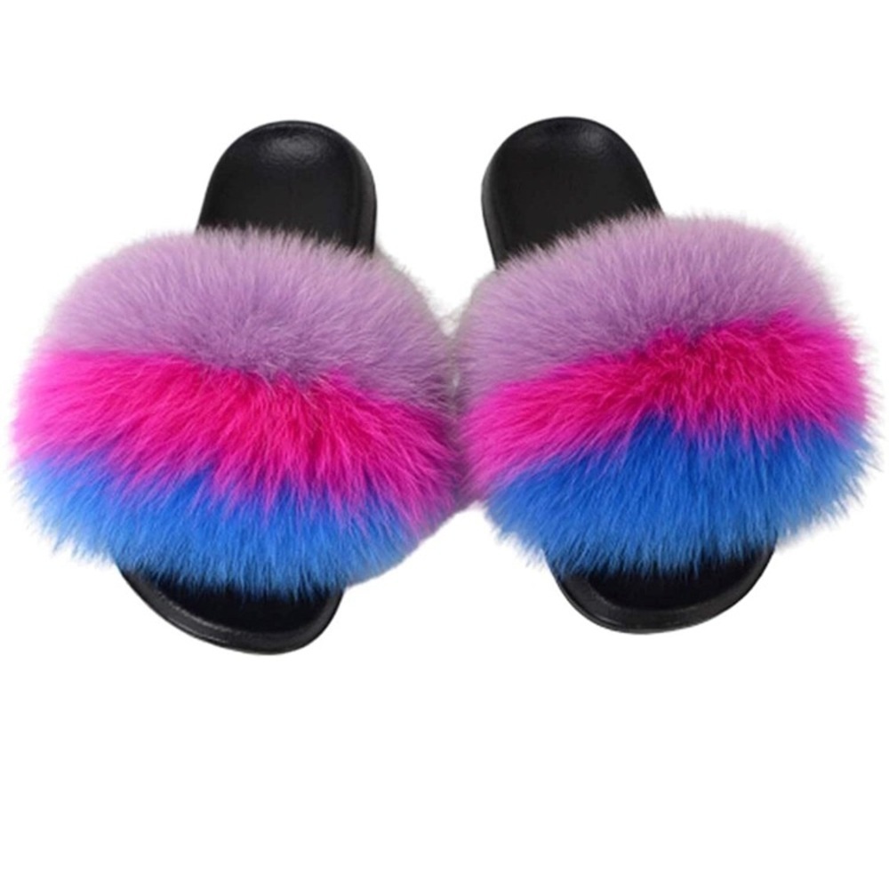 XINBY Women’s Fur Slippers Slides Fluffy Fuzzy Sandals‎ Open Toe Anti-Slip Shoes